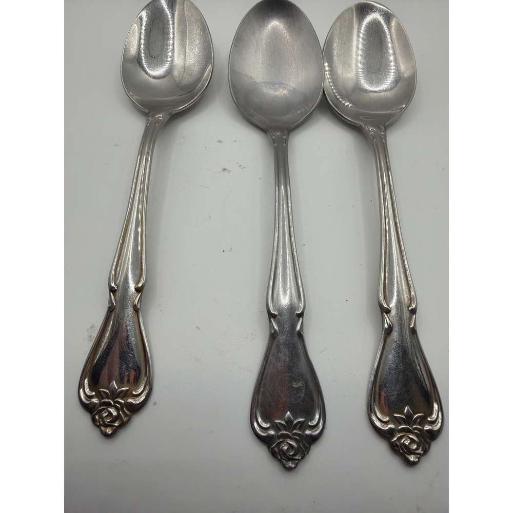 Oneida 1881 Rogers Rose Song Stainless Steel Teaspoons Set of 3 Floral Vintage